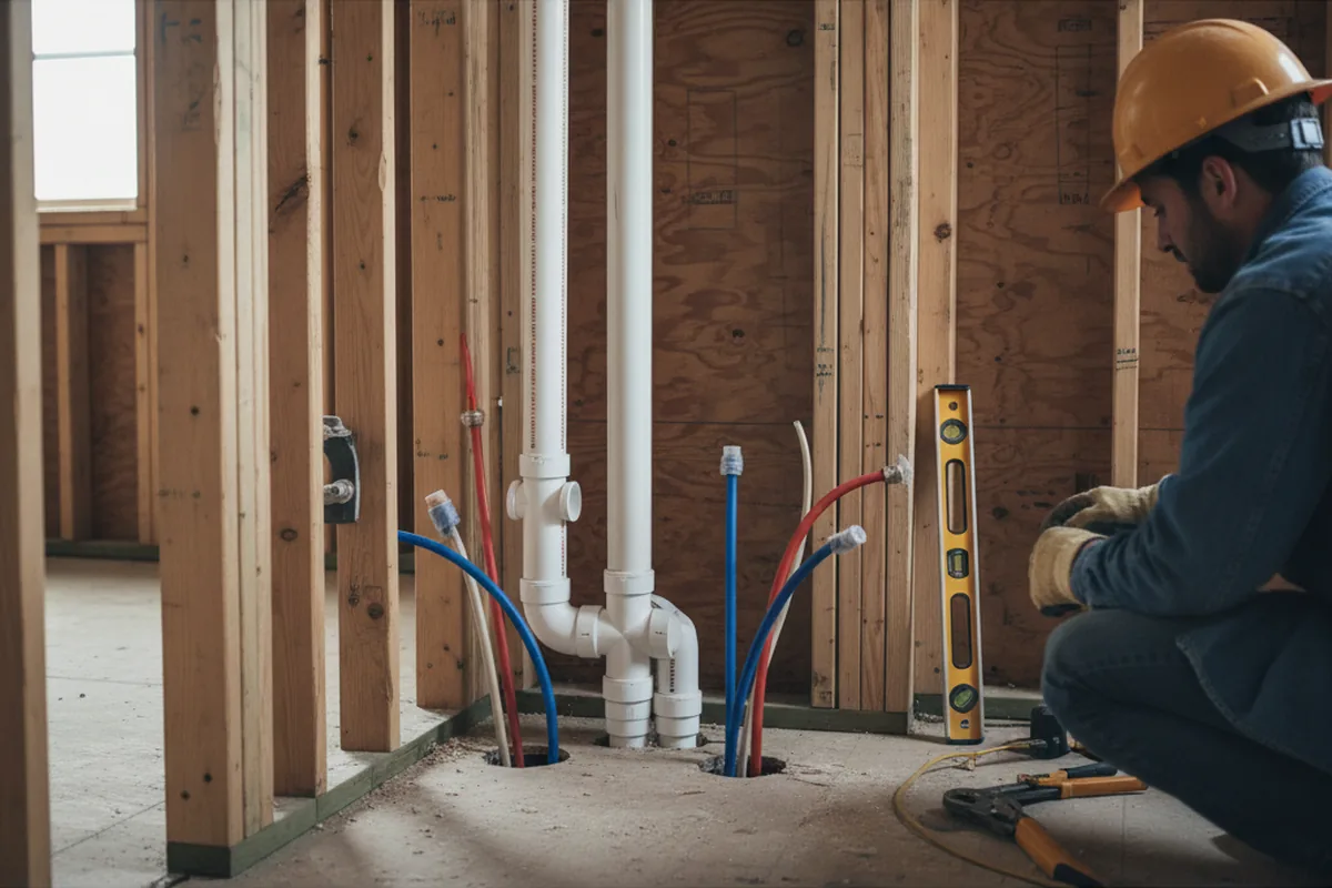 Drain and supply rough-in during Sump Pump Repair in Greenwood